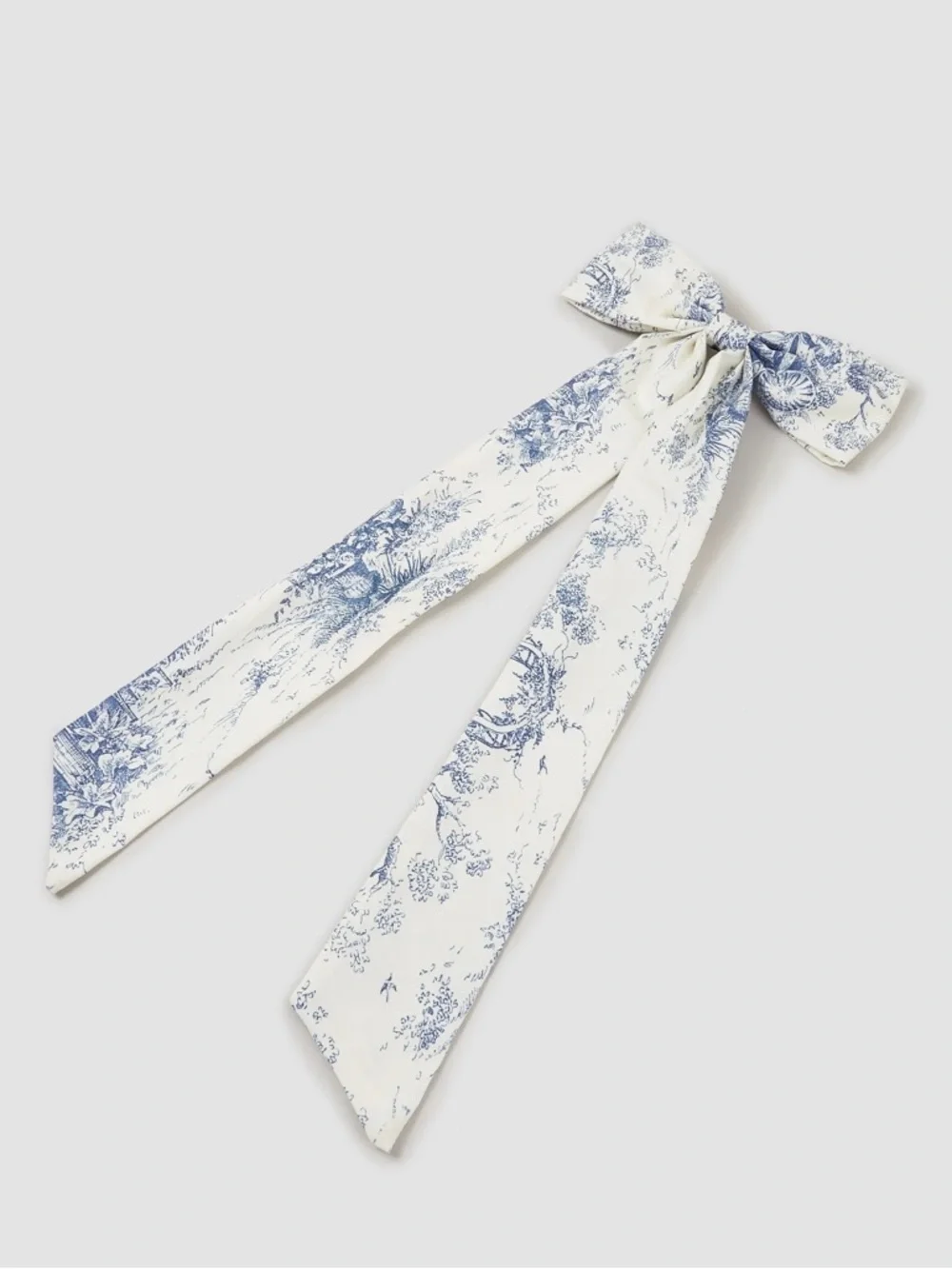 Blue & White Toile Bow Hair Barette - Picture 3 of 4